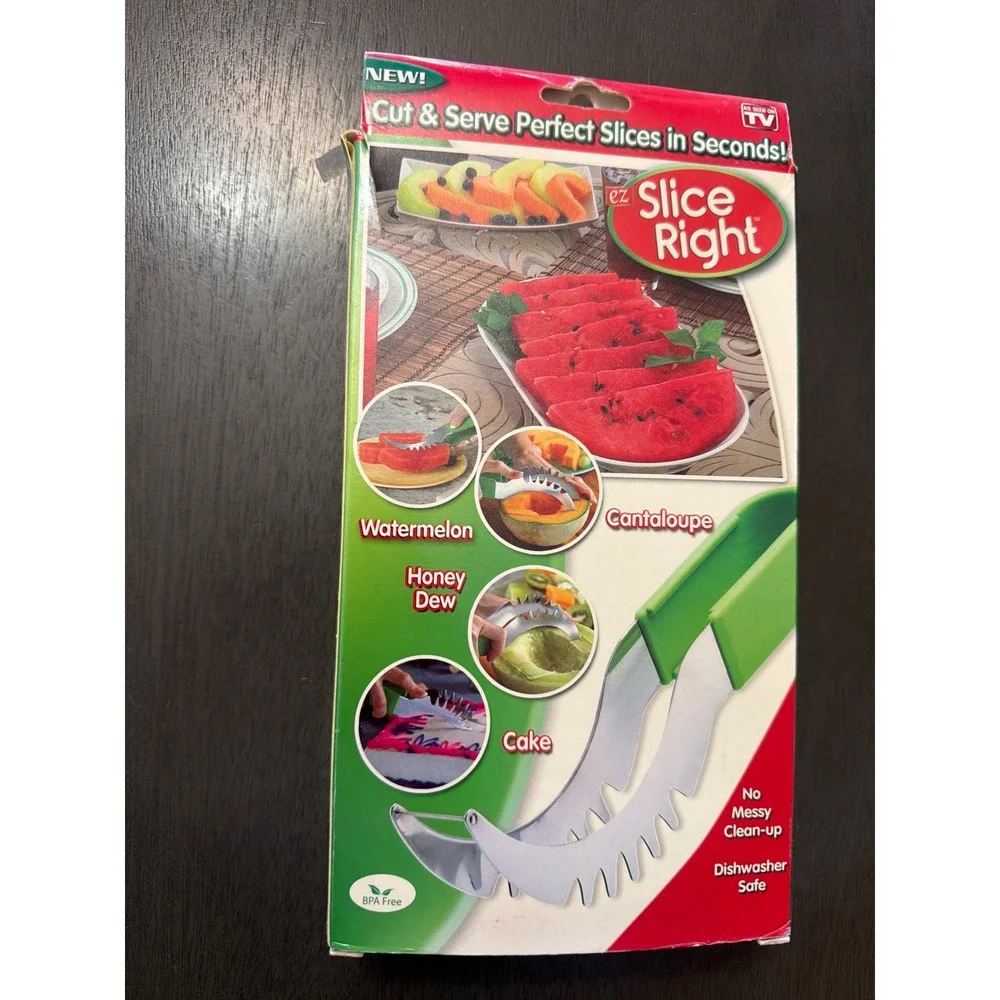 EZ Slice Right Watermelon Cantaloupe Cake Slicer and Server Tool Green NEW